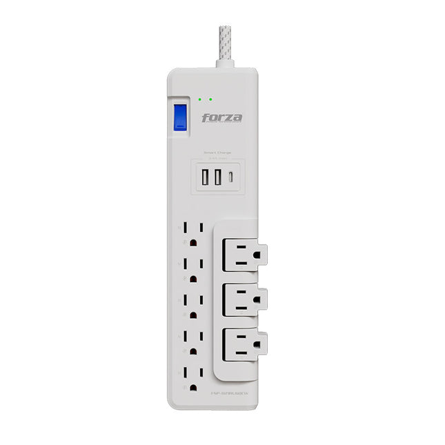 Protector tensión 1625W/2700J, 8 slds, 3-Giratorias, 2-USBA, 1-USBC, 120V/240V