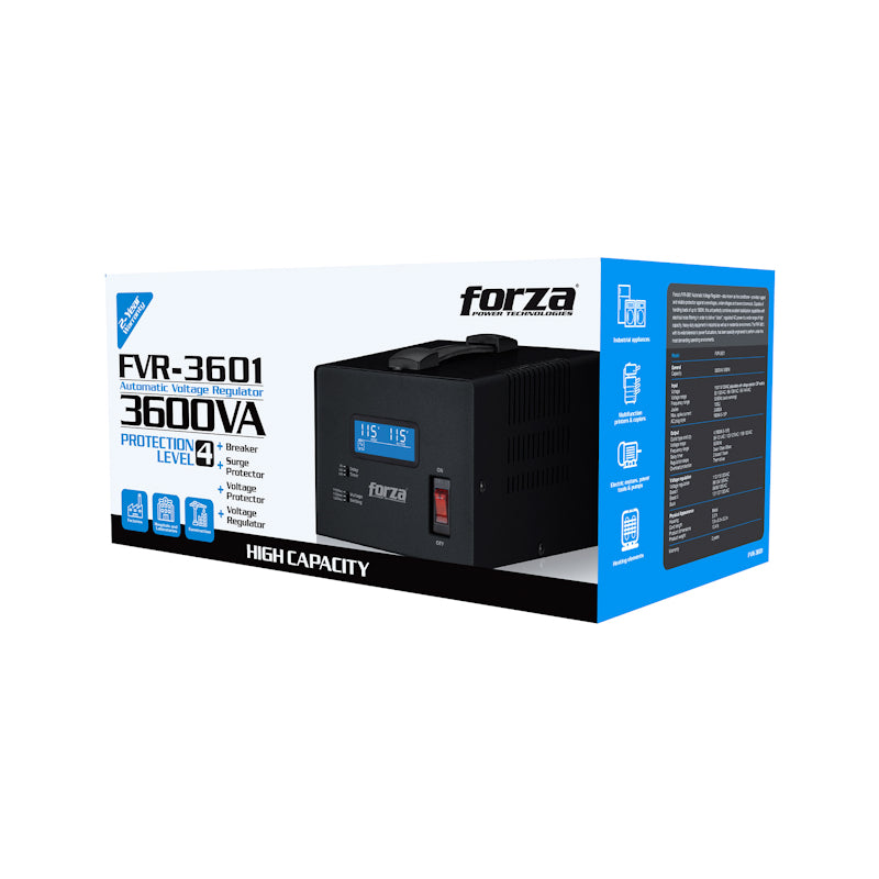 Regulador FVR-3601 forza 1800W Automático de Voltaje 3600VA 4 NEMA 5-15R