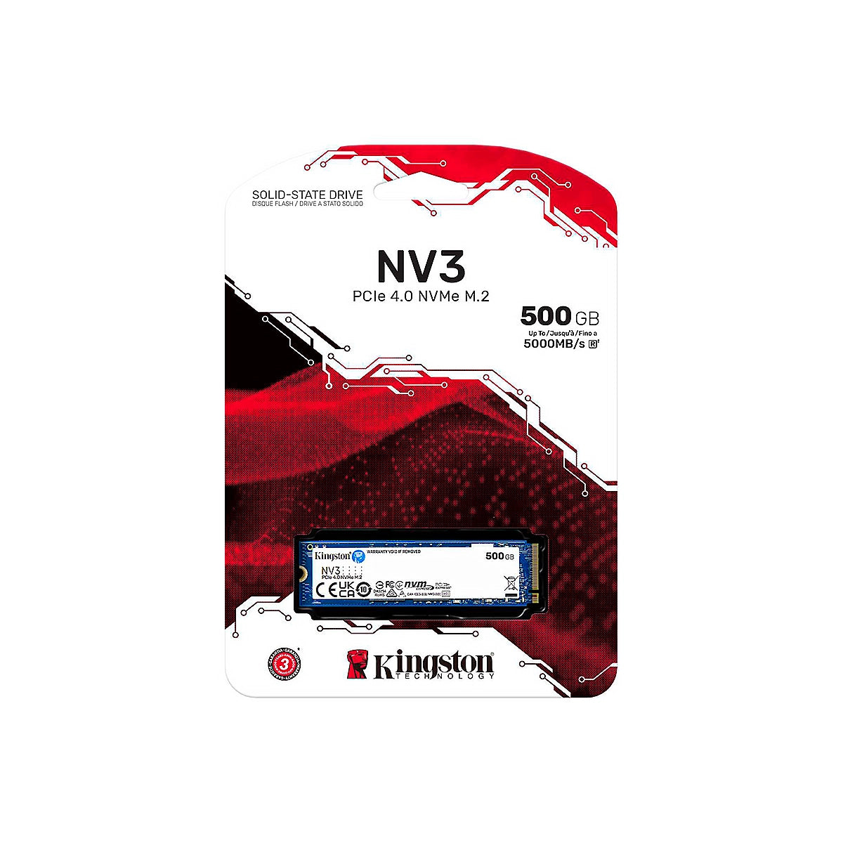 Image of SSD KINGSTON 500GB M.2 2280 SNV3S-500G PCIe 4.0 x 4 NVMe 5000-3000MB-s NAND 3D