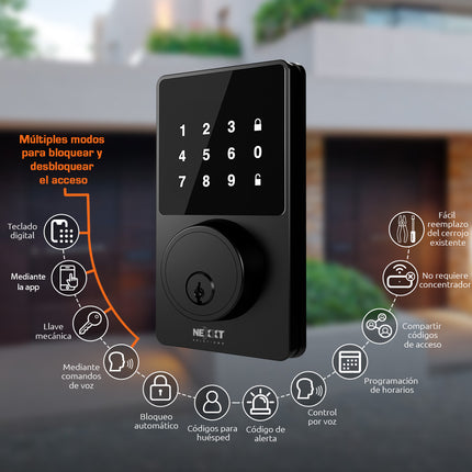 Cerradura inteligente con conexión Wi-Fi NHS-D100 color negro MM106NXT56
