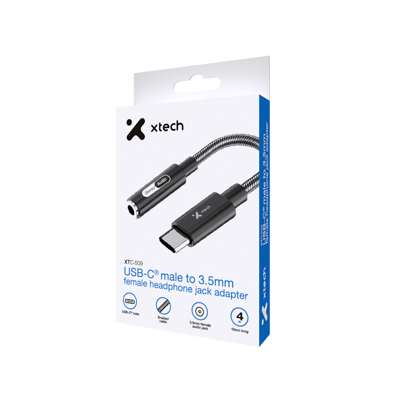 Adaptador USB-C® macho a conector 3,5mm hembra para audífonos XTC-509