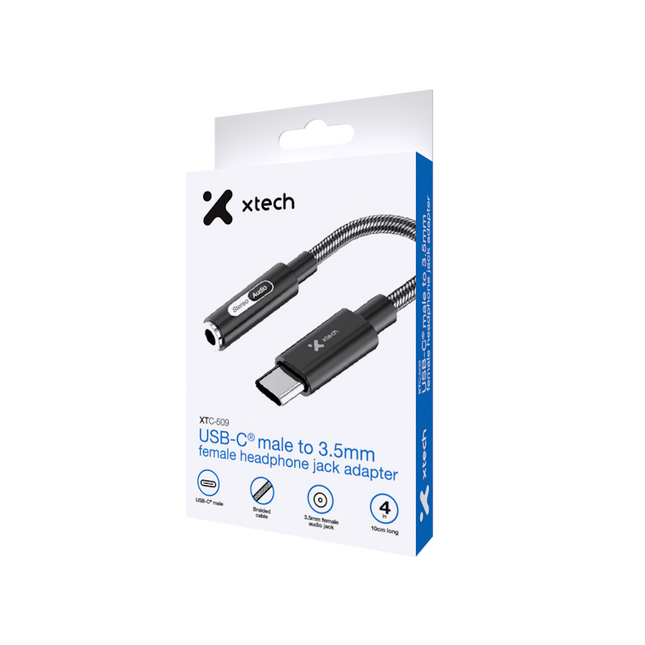 Adaptador USB-C® macho a conector 3,5mm hembra para audífonos XTC-509