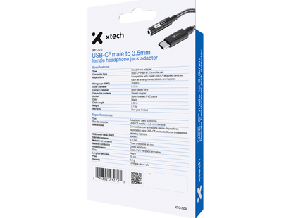 Adaptador USB-C® macho a conector 3,5mm hembra para audífonos XTC-509