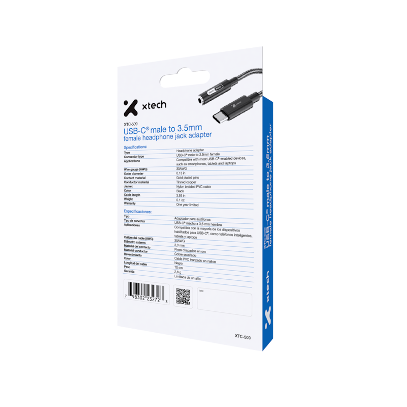 Adaptador USB-C® macho a conector 3,5mm hembra para audífonos XTC-509