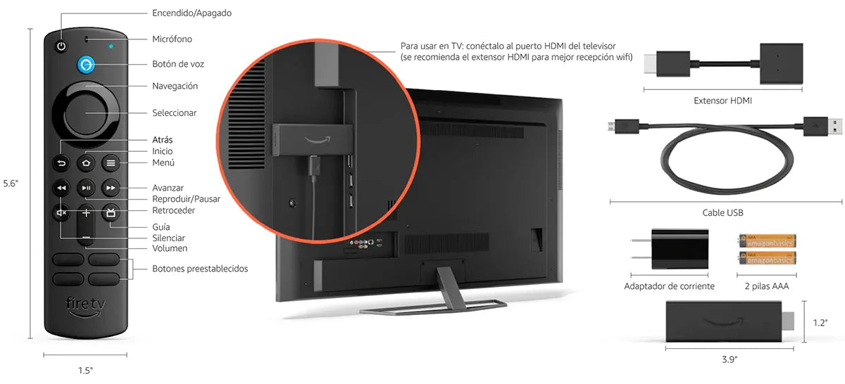 Image of ADAPTADOR AMAZON FIRE TV STICK 4K WI-FI-6 CON ALEXA VOICE REMOTE CONTROLER NEGRO