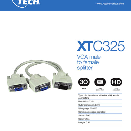 ADAPTADOR  VGA cable - VGA (Male) Spliter XTC-325 XTECH