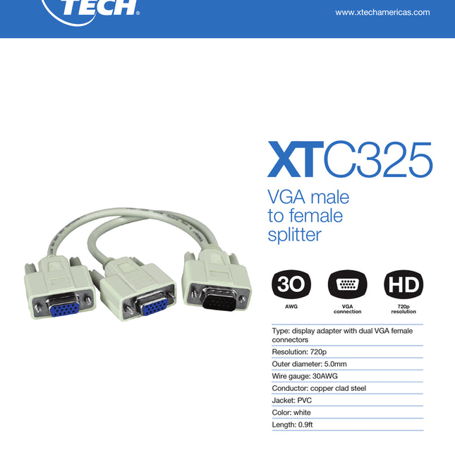 ADAPTADOR  VGA cable - VGA (Male) Spliter XTC-325 XTECH