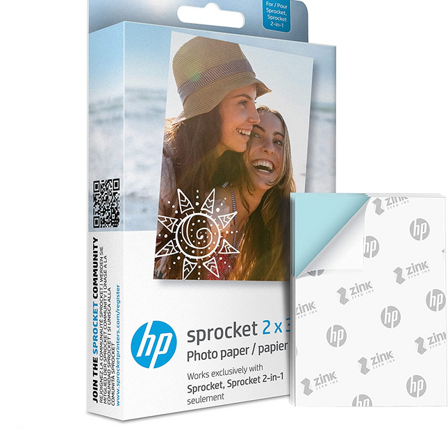 Papel Fotográfico con parte posterior adhesiva 2 x 3 pulgadas 20 hojas  HP ZINK
