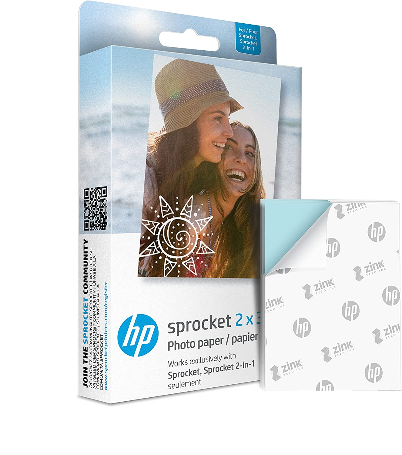 Papel Fotográfico con parte posterior adhesiva 2 x 3 pulgadas 20 hojas  HP ZINK