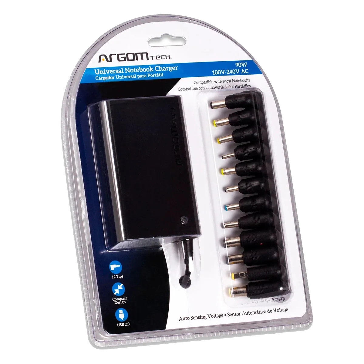 Cargador universal SLIM PARA LAPTOP ARG-AC-0097 90W 100-240V BLACK ARGOM