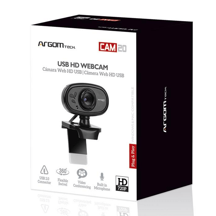 Cámara Web ARG-WC-9120BK 720P incluye Micrófono USB2.0 Black ARGOM