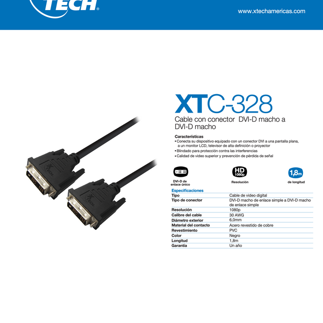 Cable de Vídeo XTC-328 - DVI-D macho a DVI-D macho Xtech