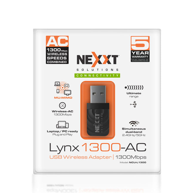 Adaptador Inalámbrico  Lynx1300-AC USB 3.0 Doble banda MU MIMO 1300Mbps NEXXT NCU-L1300