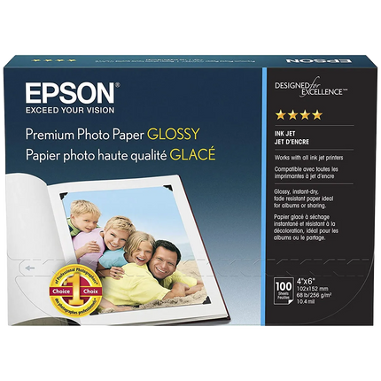 Papel PREMIUM Epson 100 hojas  GLOSSY BORDER LESS 4X6 100U