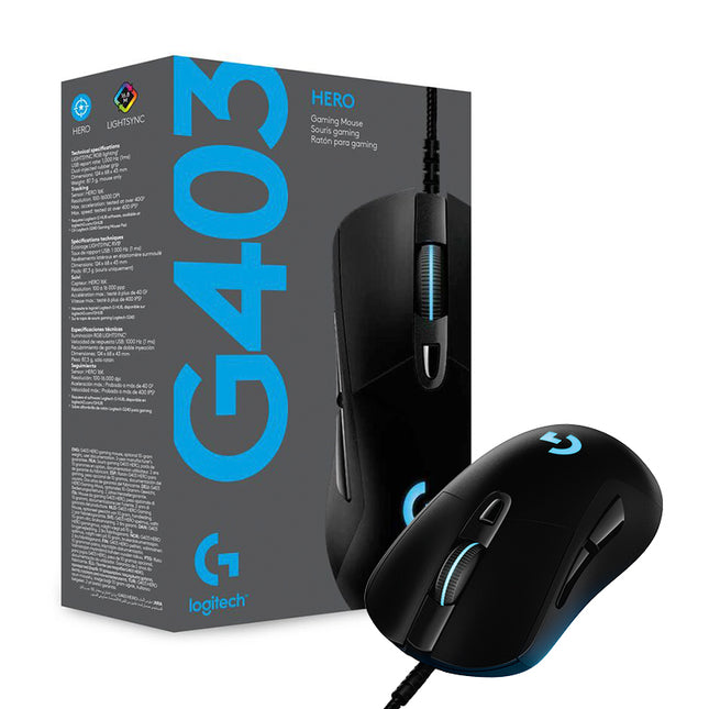 MOUSE GAMING G403 BLACK SENSOR HERO 16K RGB LIGHTSYNC G-HUB AJUSTE DE PESO LOGITECH