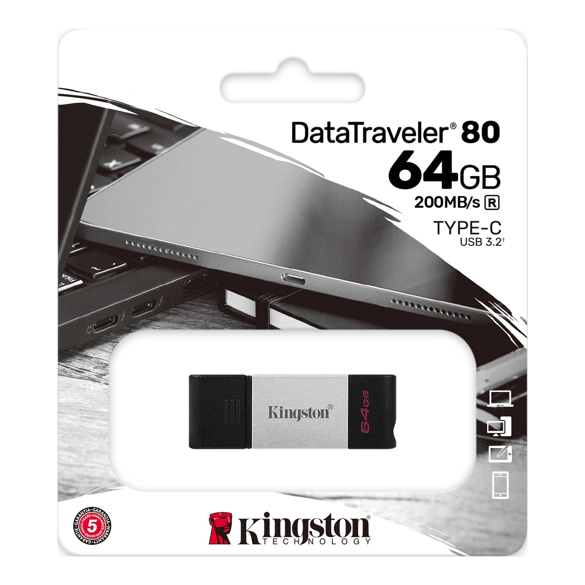 Memoria Flash 64GB USBC 3.2 Gen 1 DataTraveler 80 KINGSTON DT80/64GB