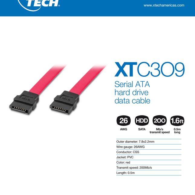 Cable SATA 0.5m XTC309 Xtech