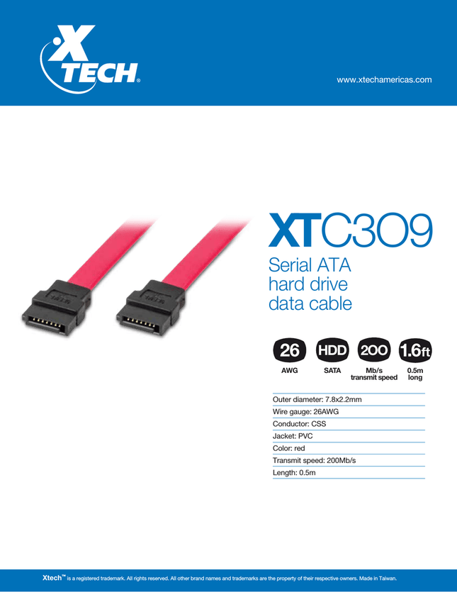 Cable SATA 0.5m XTC309 Xtech